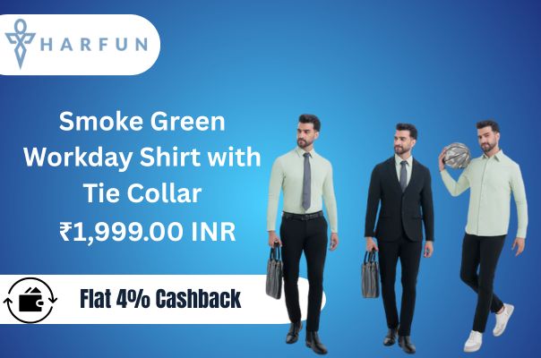 harfan : Smoke Green Workday Shirt with Tie Collar